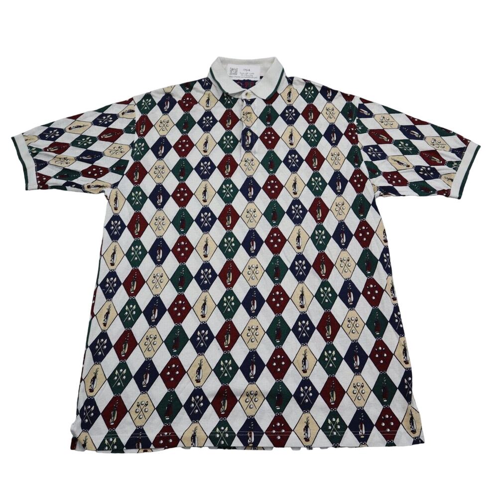 Roundtree Yorke Shirt Mens L Multicolor Short Sleeve Collared Button Cotton Polo